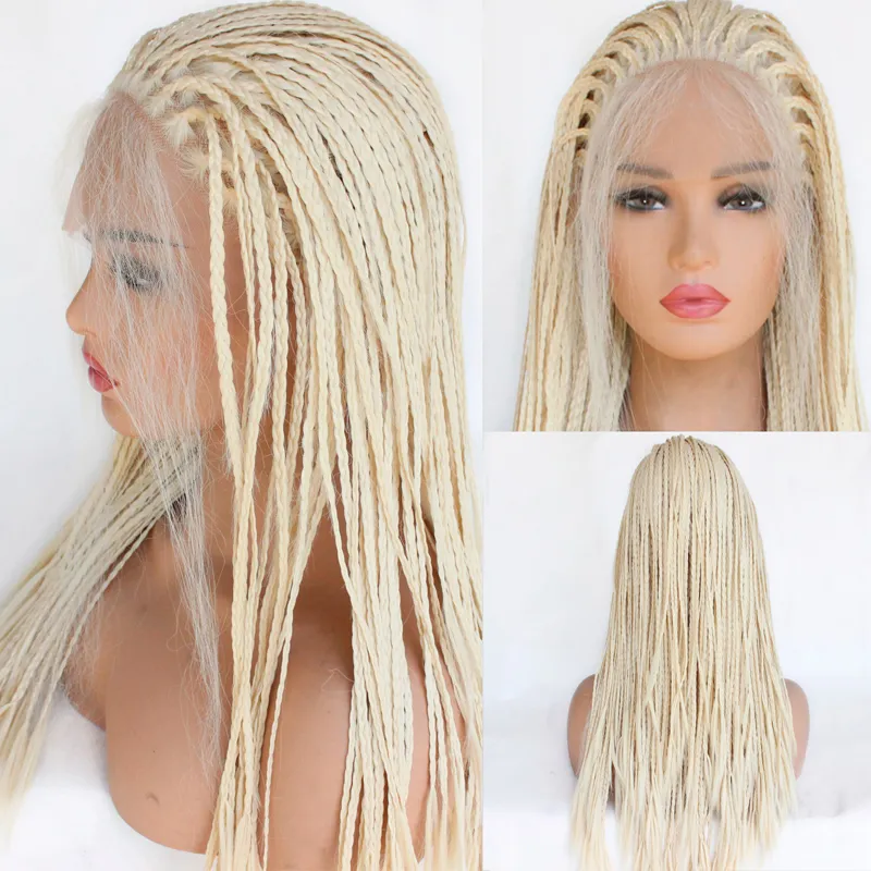 Mxangel Heat Resistant 613 Blond Micro Braided Hair Wig Half Hand Tied  Synthetic Lace Front Natural Long Blonde Micro Braid Wig