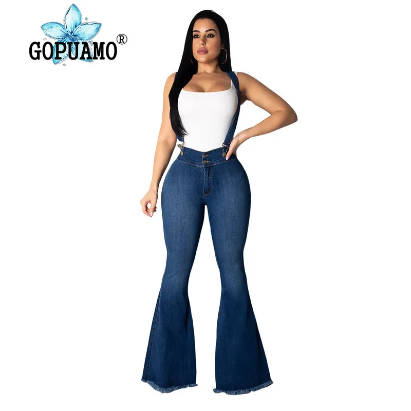 Spaghetti Strap Sexy Flare Jeans Für Frauen Mode Hohe Taille Dünne Denim Bell-Bottom Vintage Weibliche Backless Breite Bein Hosen