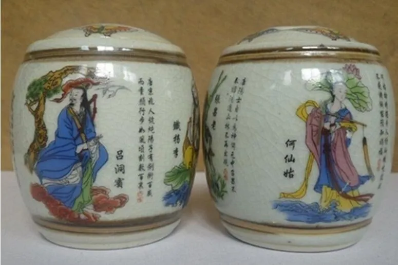 1 paio di vecchi lavori manuali in porcellana di Jingdezhen che dipingono otto vasi immortali