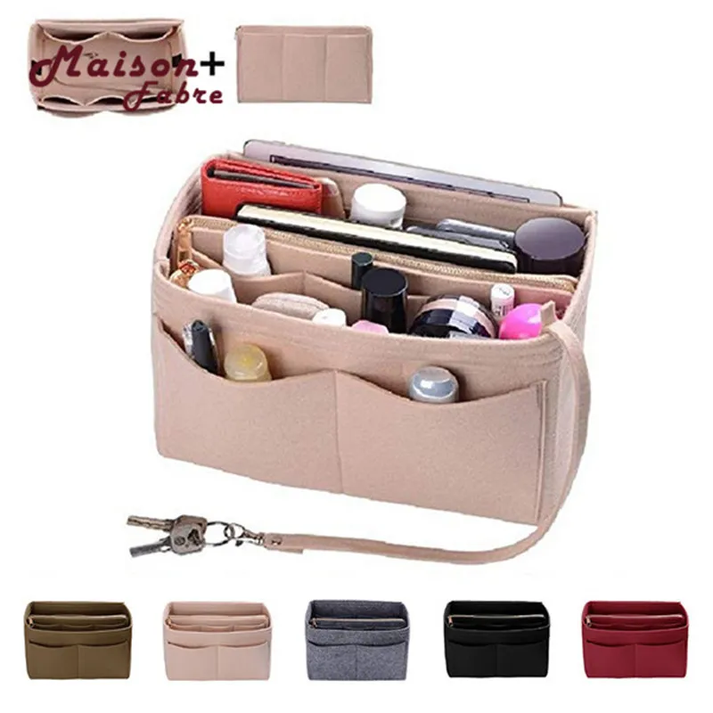 Feutre Insert Sac Zipper Multi Poche Sac À Main Bourse Organisateur Titulaire Maquillage Sac De Voyage Sacs Cosmétiques et Cas dropship CY200518