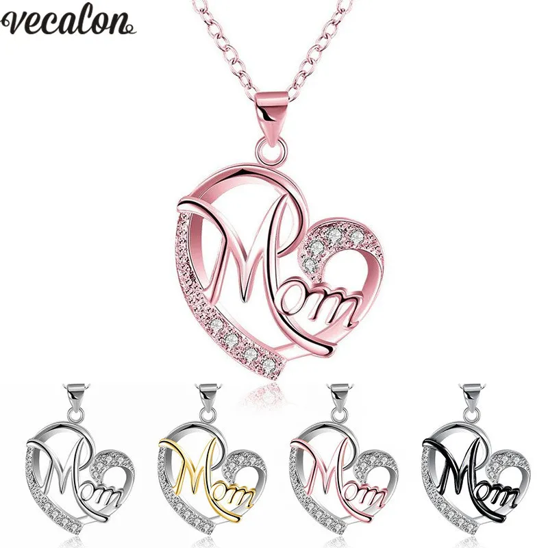 Ciondoli a forma di cuore mamma Vecalon con collana per le donne Regalo per la festa della mamma Gioielli all'ingrosso 5 colori Argento / Nero / Oro rosa