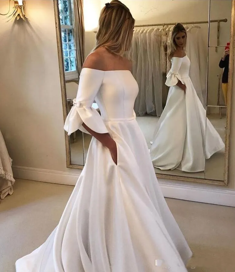 Simple Vintage Wedding Dresses A Line Satin Off... From Haiyan4419, $99.27  | DHgate.Com