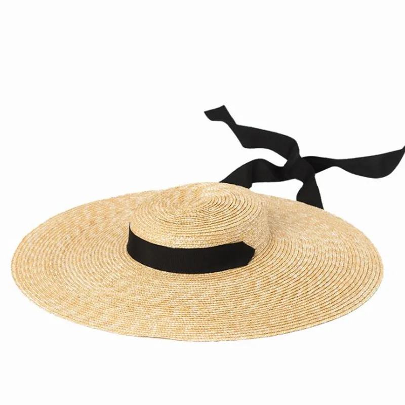 Womens Wide Brim Straw Sun Hat 15cm Brim, Ribbon... From  display picture 1