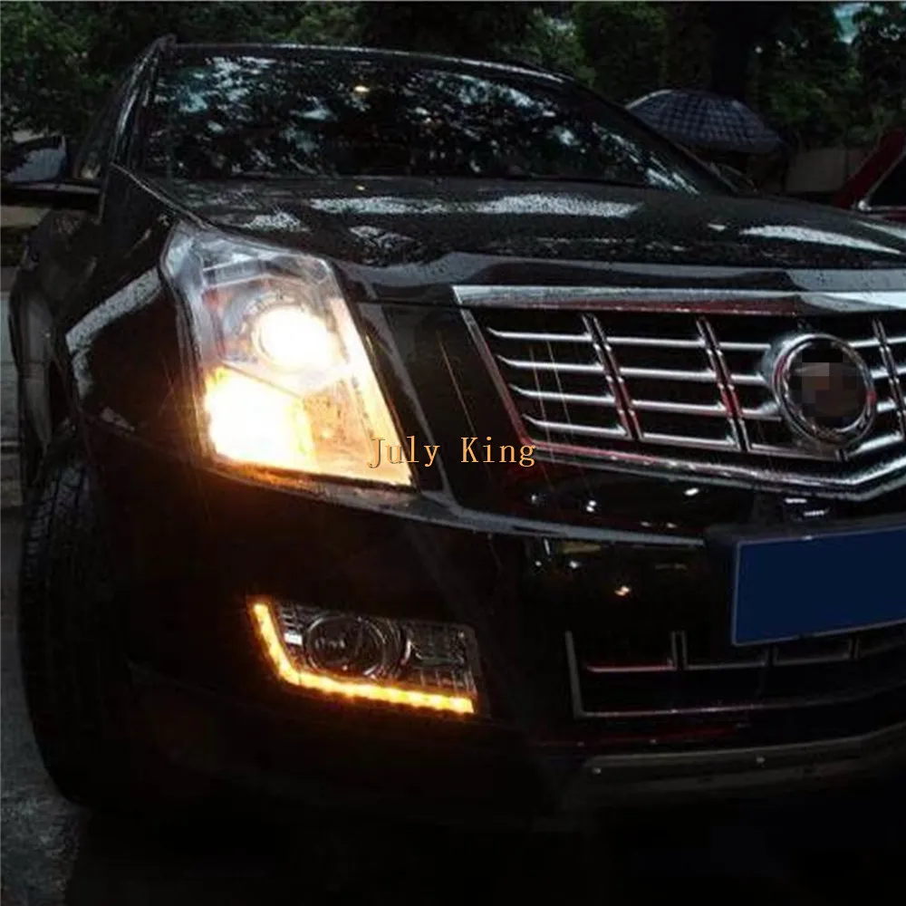 July King LED Daytime Running Lights With Yellow Turn Signals Light For Cadillac SRX 2010-2015, LED DRL With Electroplate Fog Lamp Cover