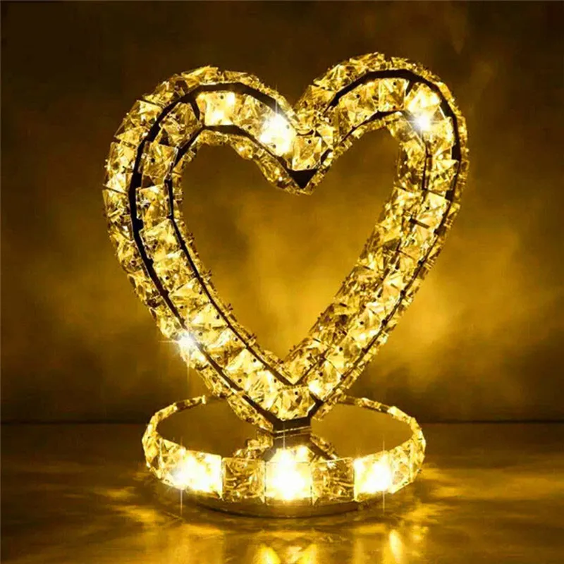 Romantiskt hjärta design kristall bordslampa för sovrum vardagsrum mat roon trä stå måne cc led belysningsarmaturer - i150