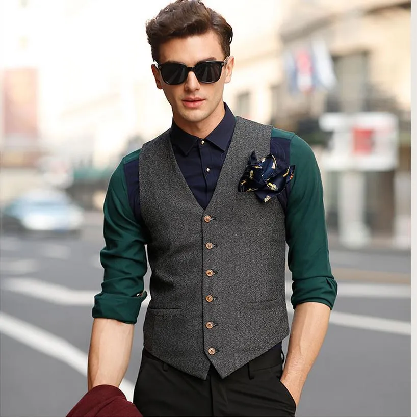 Gray Groom Vest 2024 Mens Suit for Wedding Party Groomsmen Vest Businessmen Formal Wear Wedding Waistcoat Polyester Thin Casual Single Breasted