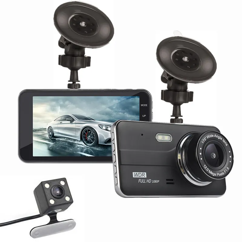 Caméra DVR de voiture 4 "caméra de tableau de bord 2Ch enregistreur vidéo FHD 1080P 170° vision nocturne grand angle vision nocturne capteur G détection de mouvement moniteur de stationnement