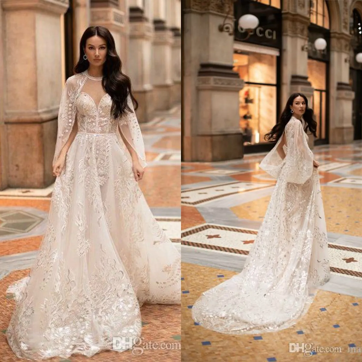 Ida Torez 2020 dernières robes De mariée avec Cape manches dentelle Appliqued Vestido De Noiva Sexy robes De mariée grande taille