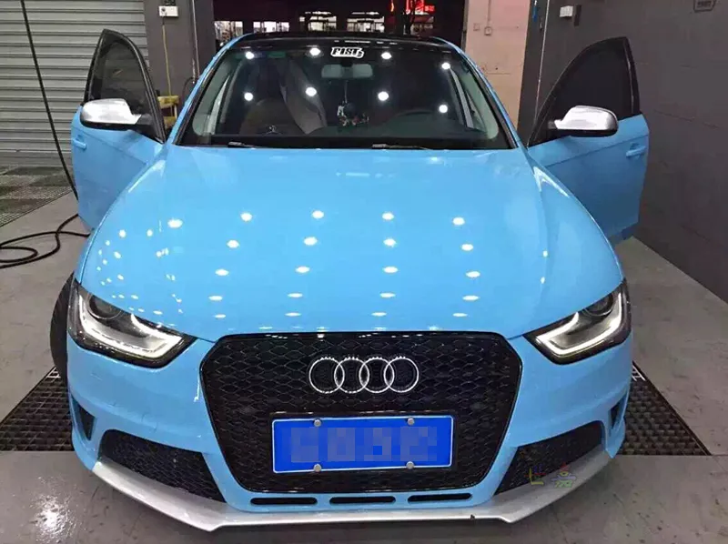 Light Blue High Gloss Vinyl With 3 Layers Car Wrap Foil With Air Bubble Free Vehicle Car Sticker Wrapping Size:1.52*20M/Rol