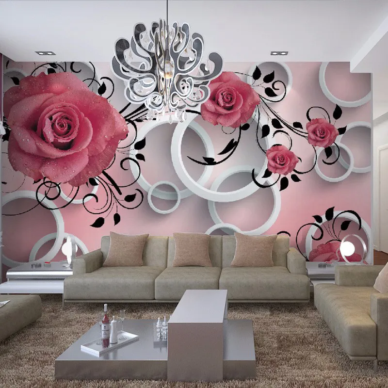 Foto tapet 3D Stereo Relief Flower Circle Modern Simple Mural Matsal vardagsrum SOFA TV Backdrop Wall Papel de Parede