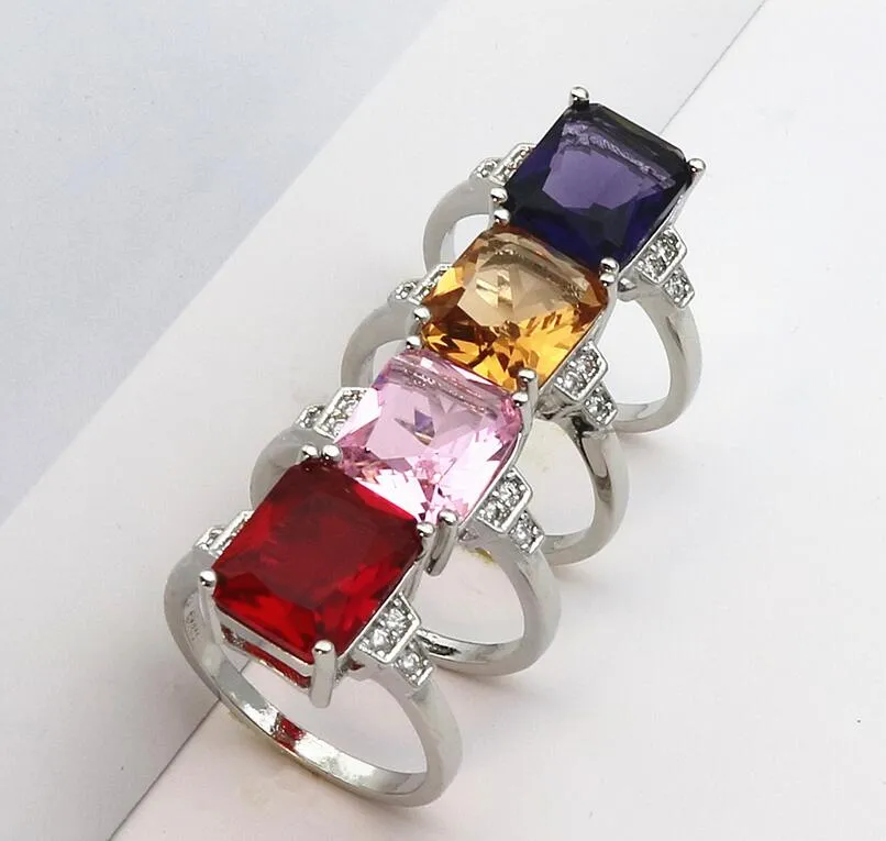Weddings/bride Pink Large CZ Stone jewelry Silver Color Rings charming lady nice party ring