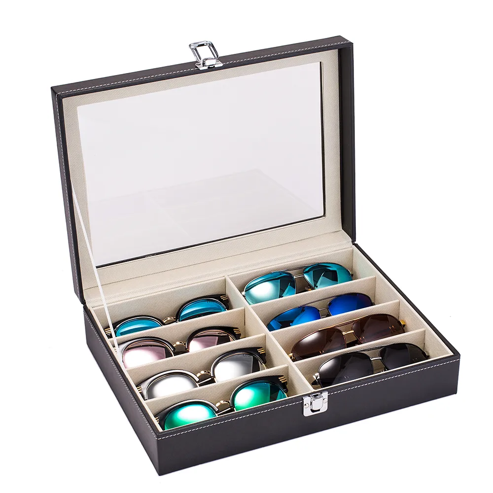 Couro multi óculos de sol Organizador Óculos Eyewear display caso titular Sunglass Óculos de armazenamento caixa coleção dos óculos de sol Caso com 8 Sl