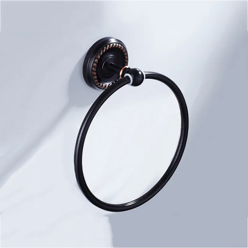Black Towel Rings Brass Round Towel Hand Holders Wall Mounted Antique Vintage Towels Ring Creative Bathroom Accessories Bronze258l