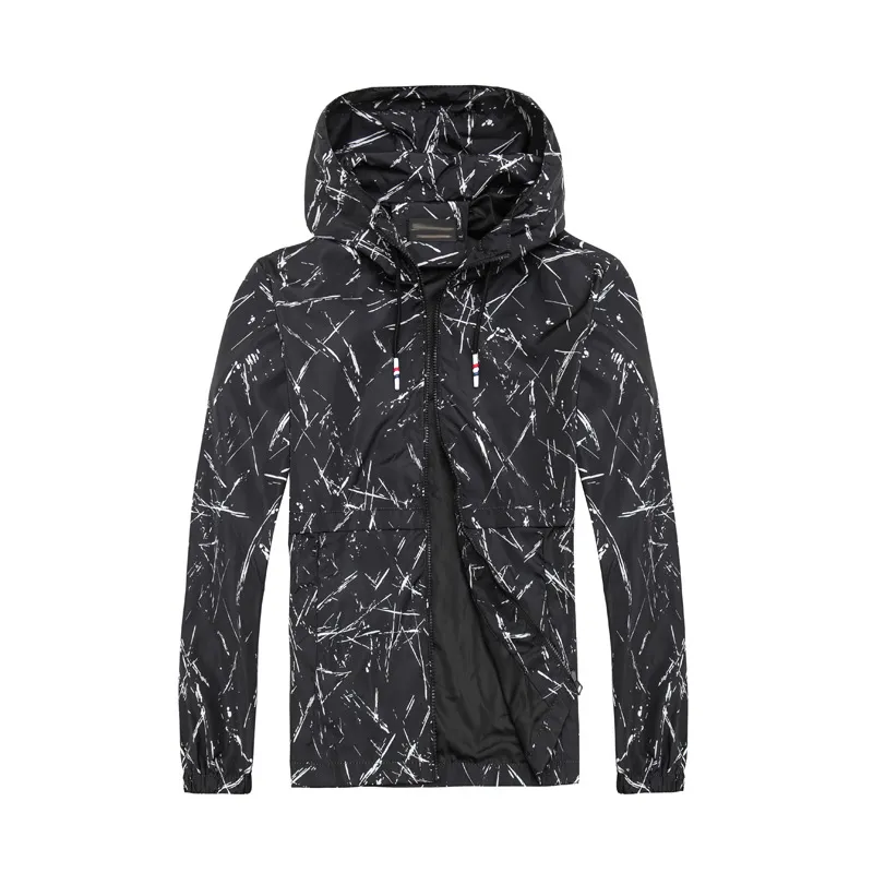 Men's Spring Jacket 2019 Slim Loose Solid Jacket Coat Stand Collar Cotton Windbreaker Outwear Black Color Dots Outdoor