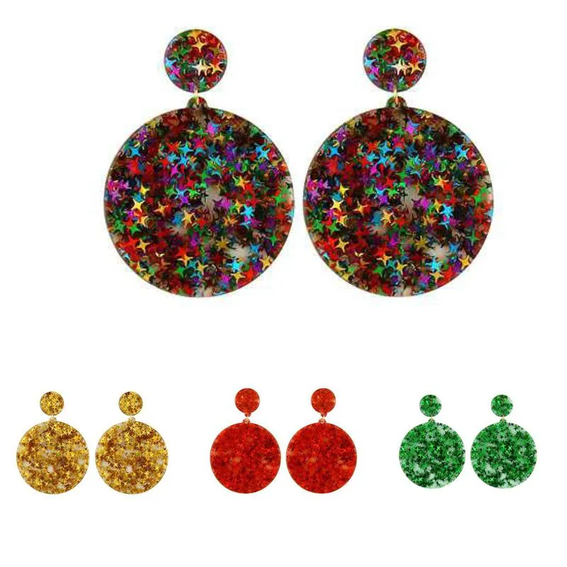 Bohemia Exaggeration Geometric Big Acrylic Drop Earrings Women Round Circle Resin Long Dangle Colorful Bling Star Earrings