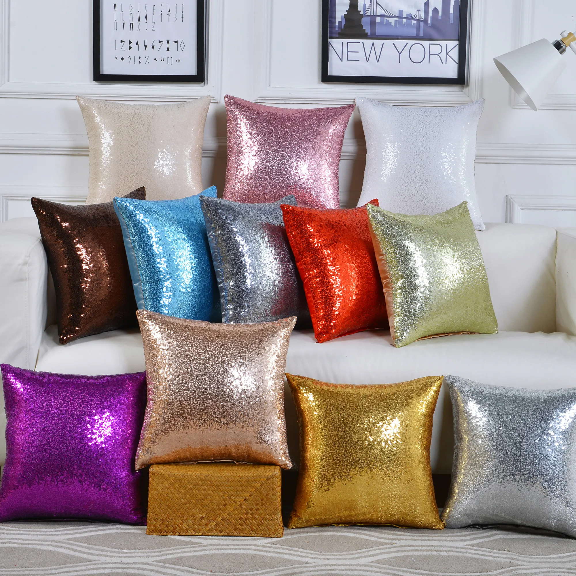 11 Farben Glitzer-Pailletten-Kissenbezug, einfarbig, Kissen für Zuhause, Auto, bequeme Dekoration, Taillenkissen, Kissenbezug