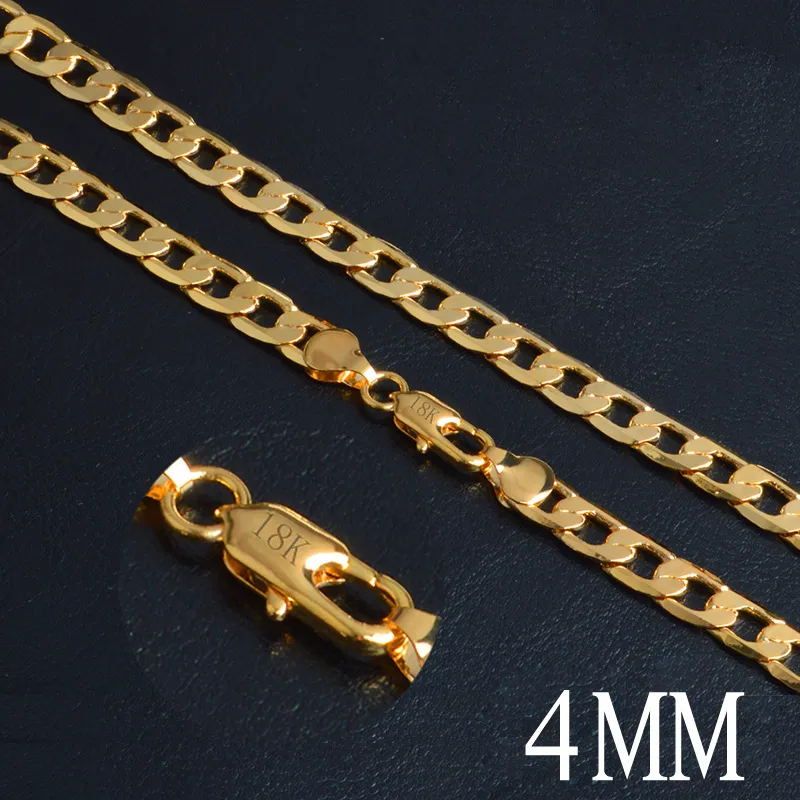 Catene placcate in oro 18 carati da 4 mm Collane piatte per donne Accessori per gioielli di moda per ragazze Regalo con timbro 18 carati Gioielli da 20 pollici