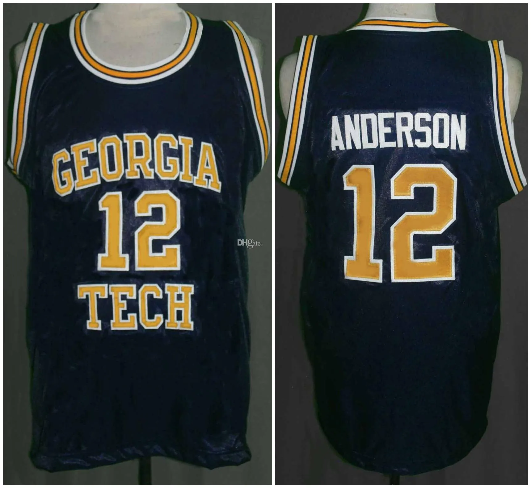 Kenny Anderson # 12 Georgia Tech College Lacivert Retro Basketbol Jersey Mens Dikişli Özel Sayı Adı Formalar