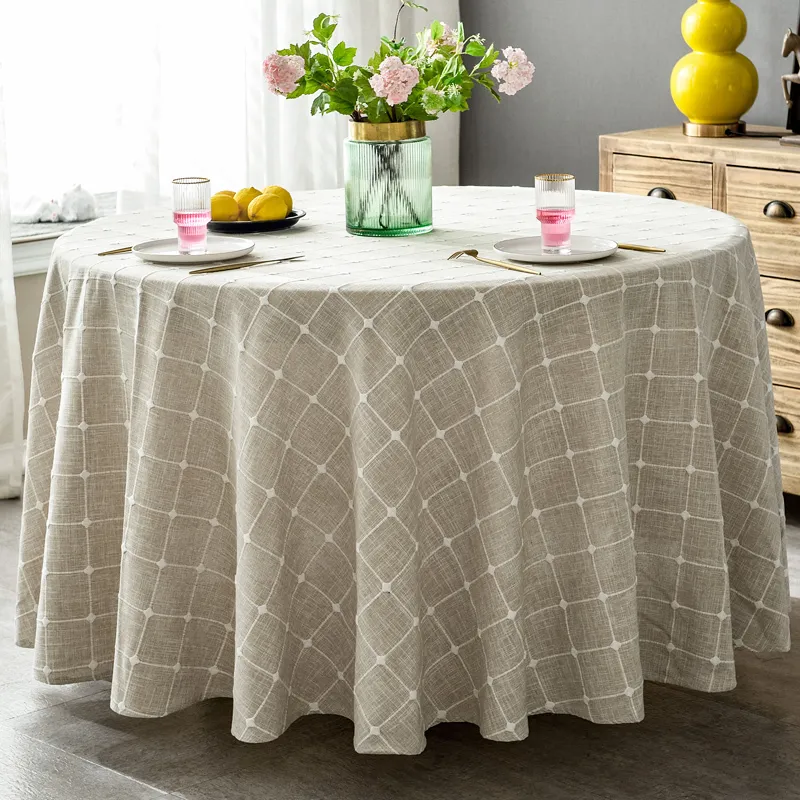 ROMANZO Plaid Cotton Linen Round Tablecloth Wedding Hotel Banquet Decoration Cloth Indoor Dining Room Kitchen Outdoor Decoration T200107