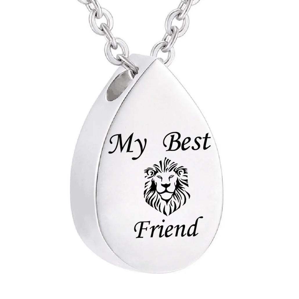 Vattendroppar Askhalsband Minnesmärke Keepsake Urn Pendant Necklace For Women Man- My Friend-Lion-Cremation Jewelry for Ashes