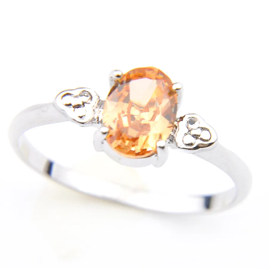 Luckyshine Valentine's Prezenty Owalne Szampania Morganite Kamienia Pierścienie Kobiety 925 Sterling Silver Plated Bridal Jewelry Pierścienie