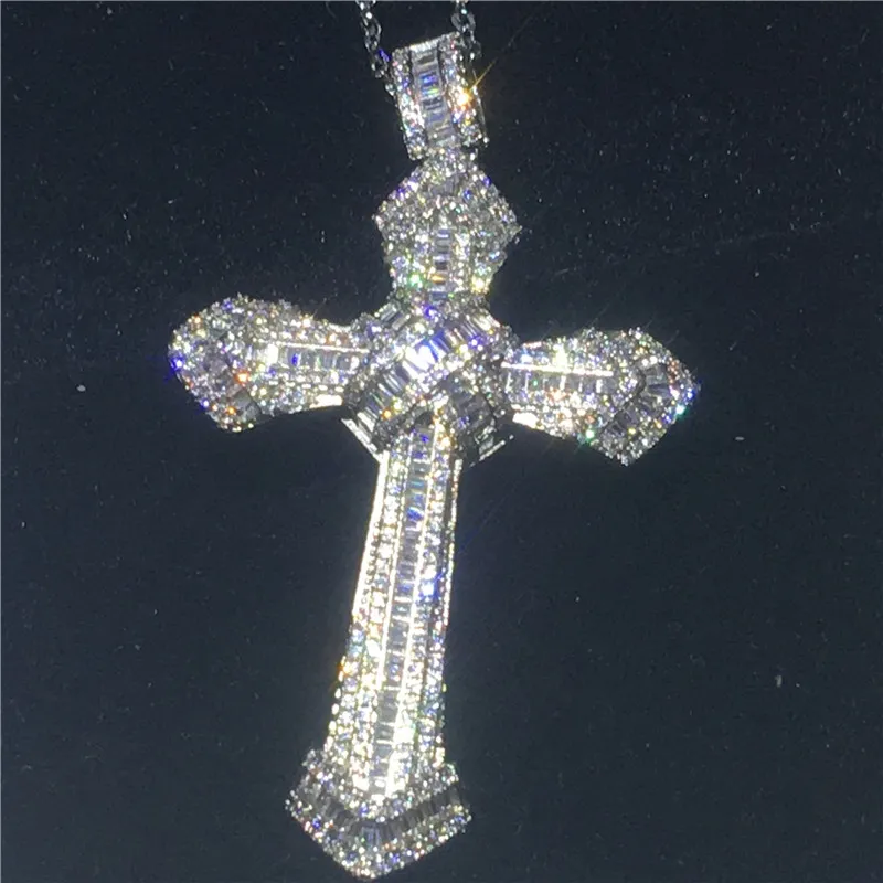 Lyxigt stort kors hänge med halsband 925 sterling silver 5a zircon cz party bröllop pendlar för kvinnor män smycken