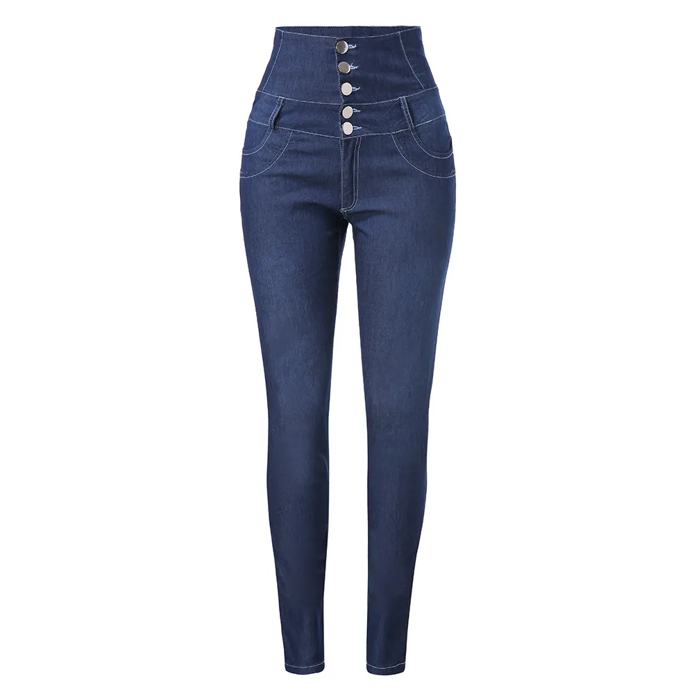 Fashion (Deep Blue)Plus Size Elastic Slim High Waist Jeans Pencil Pants Slim  Single Breasted Women Skinny Frayed Denim Trousers Fashion Clothing ACU @  Best Price Online