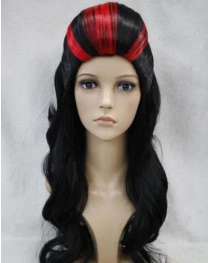 Darmowe Shippin + ++ Niesamowite Pompadour Elvis Typ Black Red Long Party Cosplay Wig