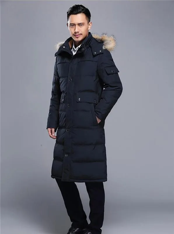 Män 2020 Vit Casual Duck Down Jackor Mens Tjock Lång Svart Coat Varm Vinter Male Jacka Plus Storlek Hooded Coats WXF160