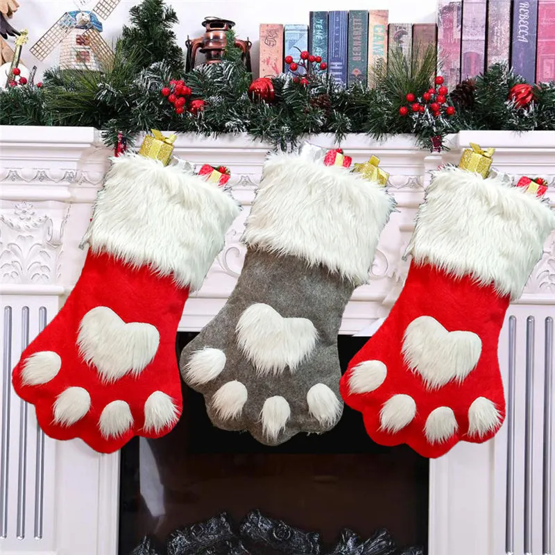 Paw Christmas Hanging Stockings Claw Shape Christmas Stockings Decoration Children Candy Gift Bags Xmas Tree Hanging Decoration