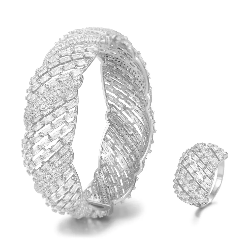 أقراط قلادة Larrauri 2pcs bangle/ring مجموعة المجوهرات الكورية الأفريقية للنساء مشاركة الزفاف Brincos para كما mulheres