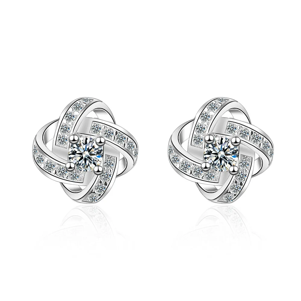 Fashion Pretty unique Rose Silver earrings Crystal Rhinestone CZ earrings silver and Purple Earrings free shipping