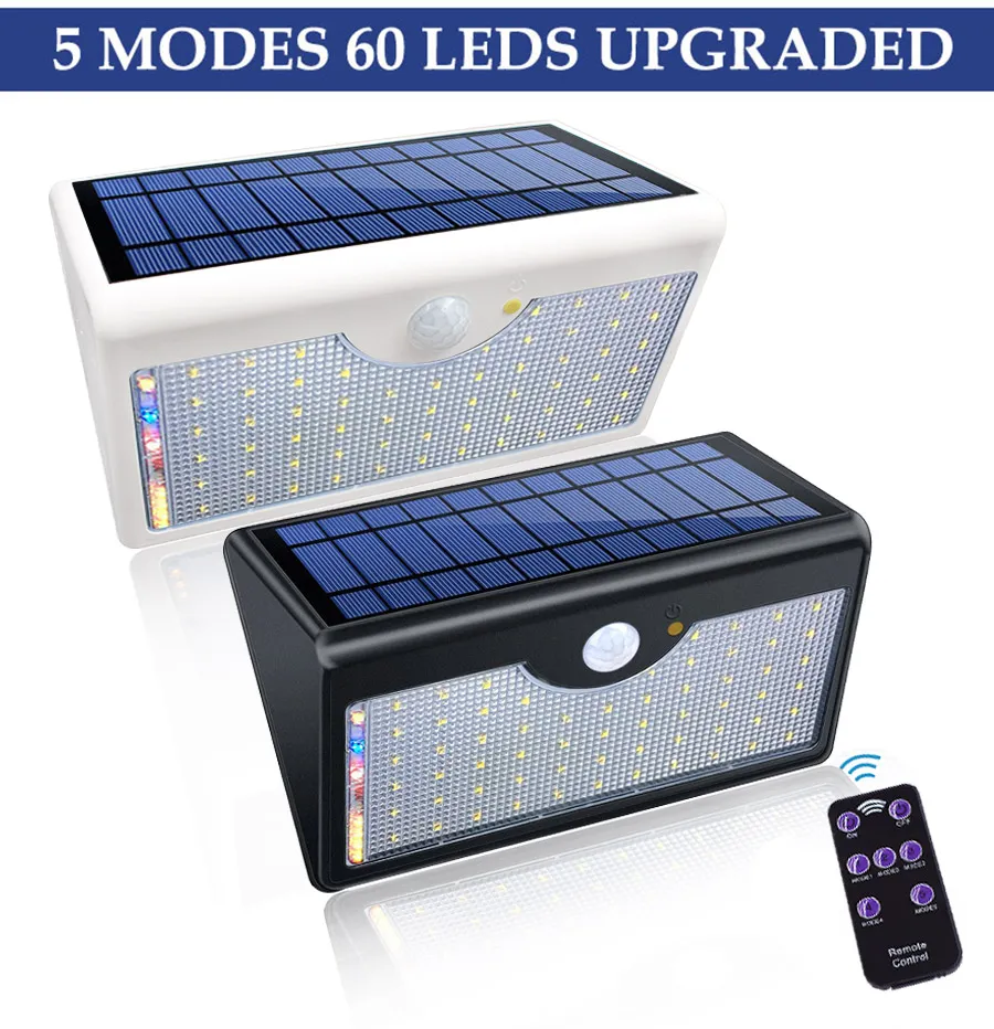 60 LED Solar Lamps 1300lm Super Bright Upgraded Lamp Lights For Outdoor Wall Yard Garden With Five Modes In One Solar Lamps