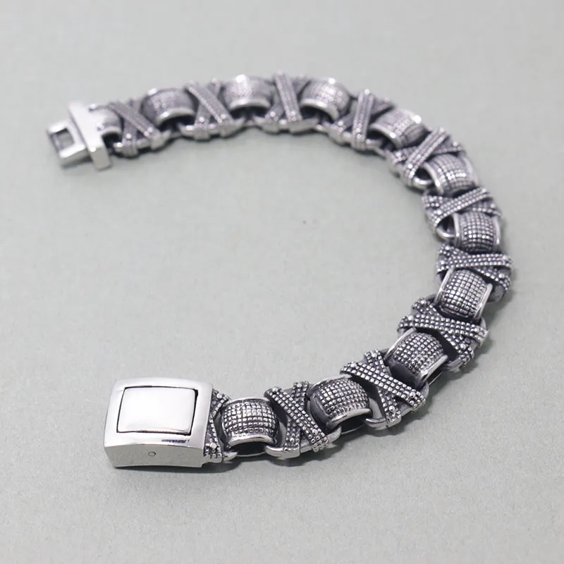 14MM Retro Personalize Men Bracelet Hip Hop Chain Silver Stainless Steel Charms Cuff Bangle Jewelry