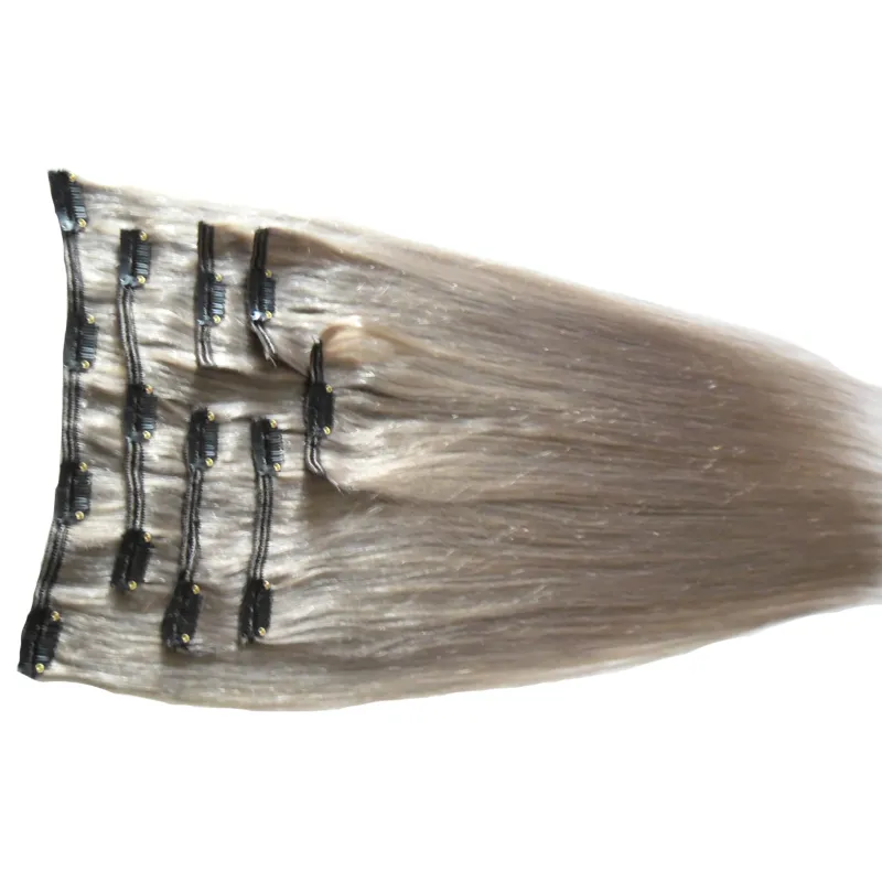 graue Haarverlängerung, silbergrau, Clip in Echthaarverlängerungen, 100 g, 7a, reine peruanische gerade Clip-Haarverlängerungen, 7 Stück/Set, kostenloser Versand