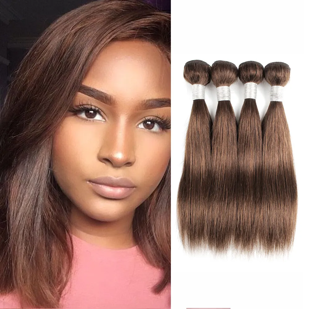 Bundles de cheveux raides bruns brésiliens # 2 # 4 Brun chocolat court style Bob 50g / bundle 12 14 pouces Extensions de cheveux humains Remy de cheveux vierges