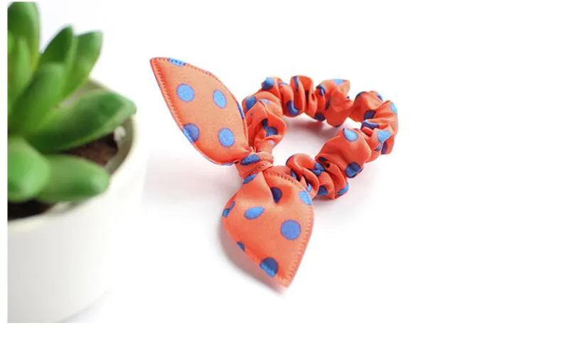 New Children Women Hair Band Cute Polka Dot Bow Rabbit Ears Headband Girl Ring Scrunchy Kids Ponytail Holder Hair Accessories