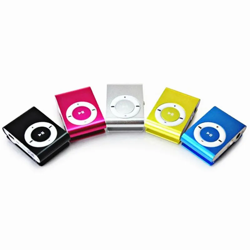 8 färger Mini Clip MP3-spelare med hörlurar + USB-kabel + Retail Package Box Support Micro SD TF-kort (1-32GB) Sport MP3 Metal MP3-spelare