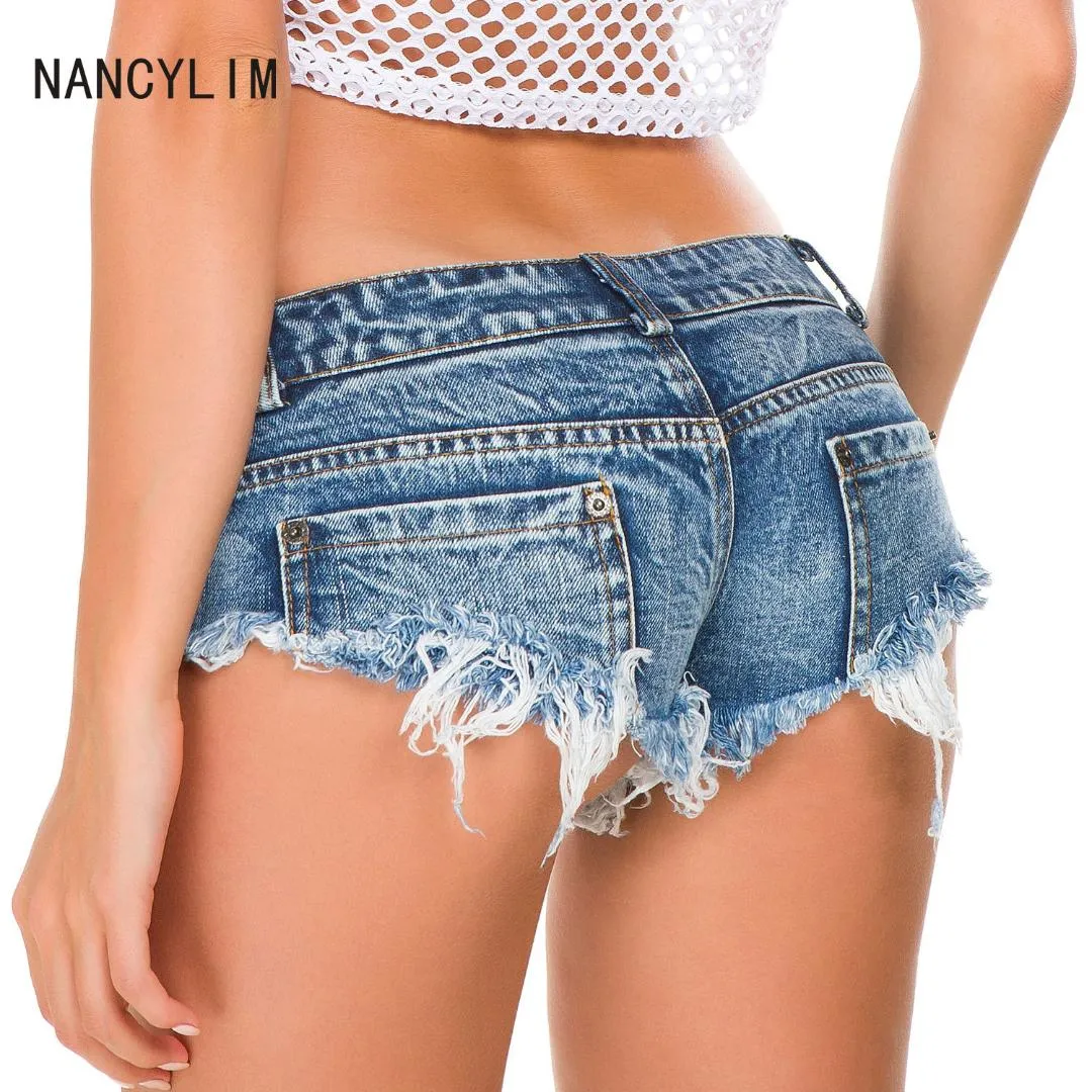 Sexy Women Booty Cheeky Denim Micro Mini Hot Shorts Jeans Low Waist Disco Dance Skinny Short Hotpants Clubwear Lady Nancylim