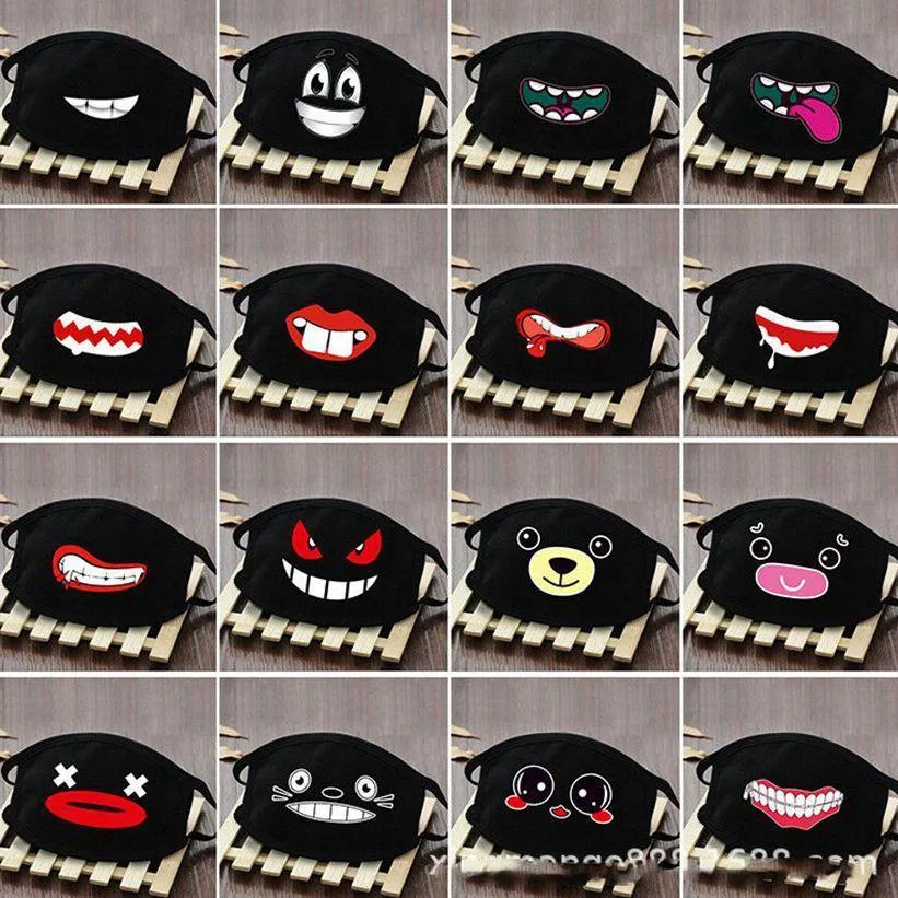 Máscara IN da Cotton Dustproof Boca Rosto Anime dos desenhos animados Sorte dente Máscaras Mulheres Homens Muffle face Boca máscaras pretas Criativas