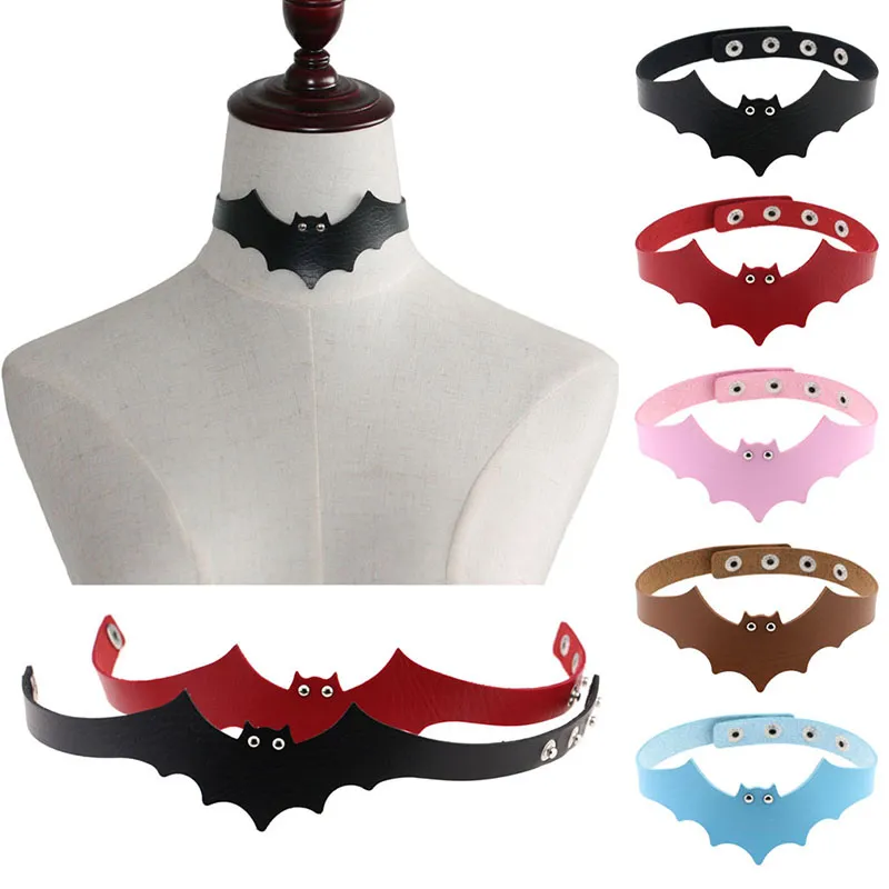 Harajuku Halloween Bat Leather Charkle Colar simples punk g￳tico g￳stica garanh￣o de pesco￧o para mulheres j￳ias de moda de moda e arenoso