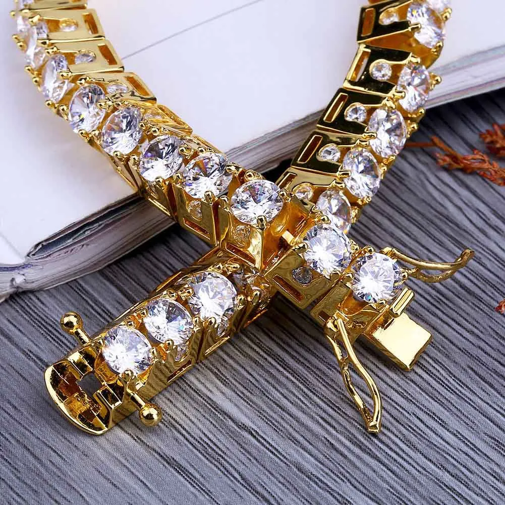 Mode- och vitguldpläterad Hiphop CZ Zirconia Designer Tennis Armband Prinsessan Diamant Armband Kedjor för män Hip Hop Rapper Smycken Present