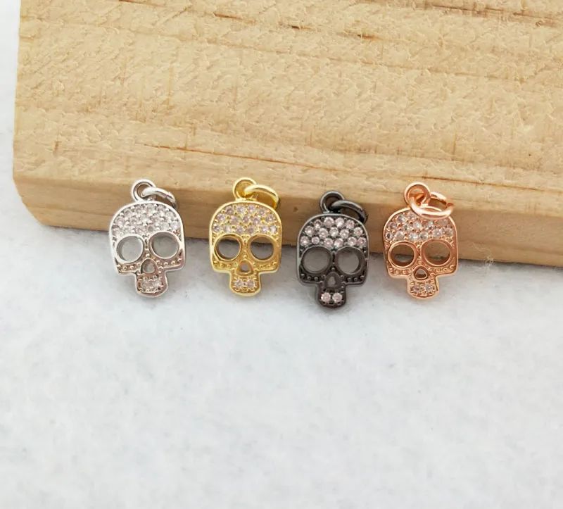 10 Pcs Tiny CZ zircon skeleton head shaped Charm Jewelry Micro pave crystal Pendant Jewelry Finding DIY necklace PD887