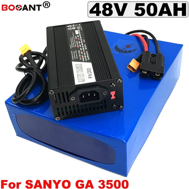 48v 50ah E-Bike Lithium Batteri för Sanyo 18650 Cell 48V Elektrisk cykel Li-Ion Batteri för 1500W 3000W Motor med 5A laddare