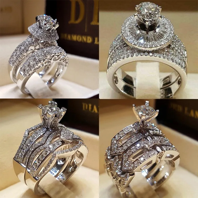 4 stilar bling bling zircon ring engagemang bröllop brud finger ring par ring gåva för kärlek storlek 5-11