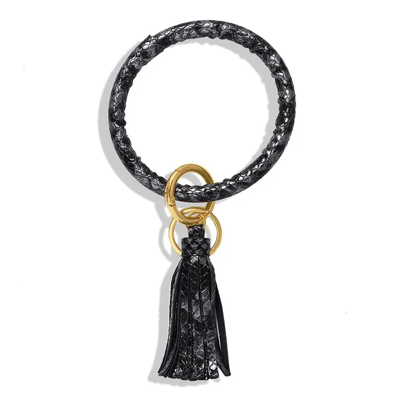 Moda- Leopard Print Pulseira de couro Chaveiro Bangle Chaveiro Serpente Imprimir Couro Tassel Keychain por Mulheres-Free Your Hands