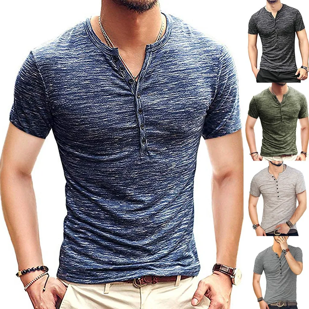 Yeni Stil T Gömlek Sıcak Satış erkek Yaz Yeni Saf Düğme Kısa Kollu Rahat Moda Bluz Üst Yüksek Kalite