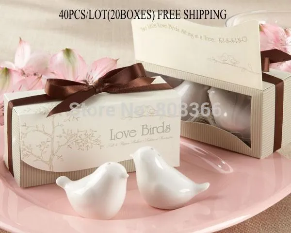 All'ingrosso-40 pezzi / lotto (20 scatole) Uccelli d'amore in ceramica Saliera e pepiera Bomboniere per il regalo di nozze più economico Spedizione gratuita