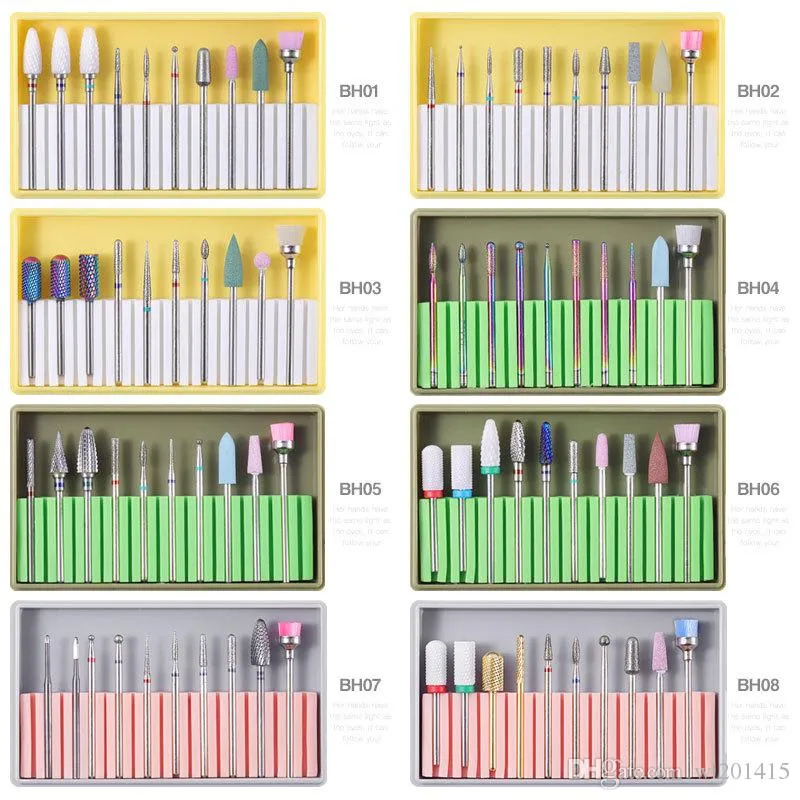 10 قطع مسمار الحفر بت مجموعة السيراميك الماس طحن القواطع مانيكير الملفات الكهربائية الأظافر هلام مزيل طحن أداة