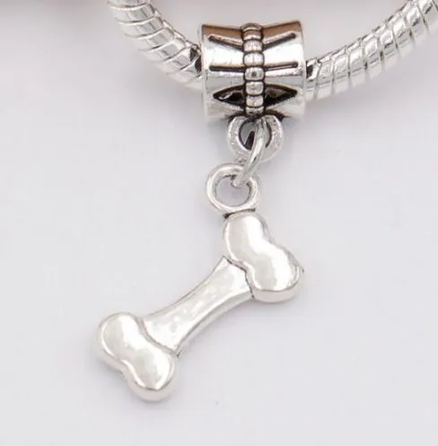 free ship 100Pcs/lot Dog Bone Charms Big Hole beads Dangle Charms For Jewelry Making findings hole 4mm